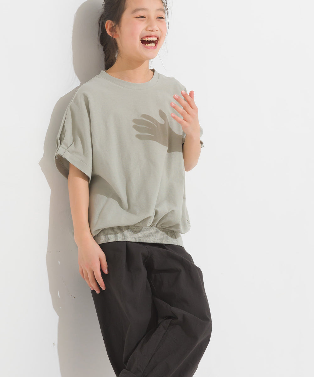 【OMNES】キッズ 梨地裾ギャザー半袖Tシャツ【1521-5178】