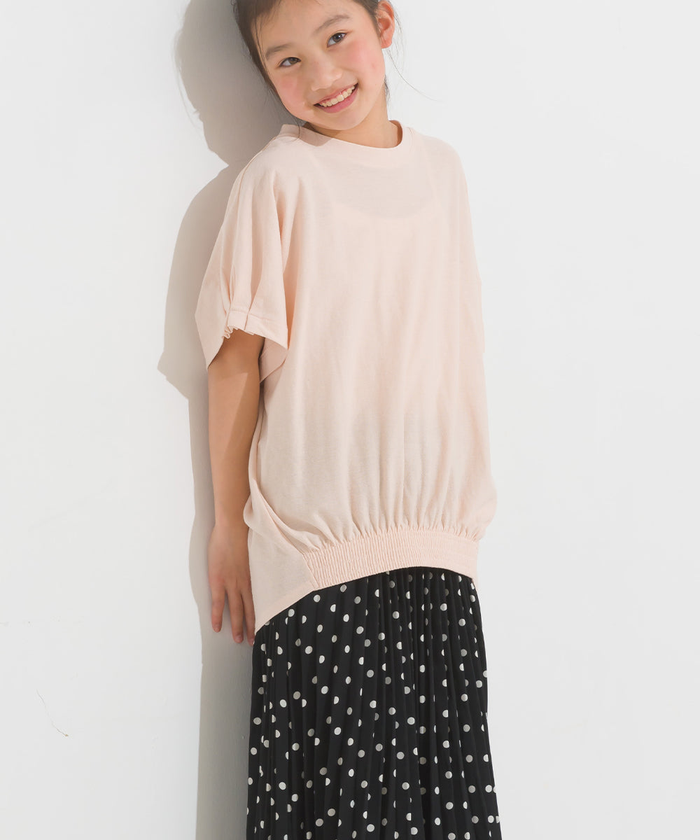 【OMNES】キッズ 梨地裾ギャザー半袖Tシャツ【1521-5178】