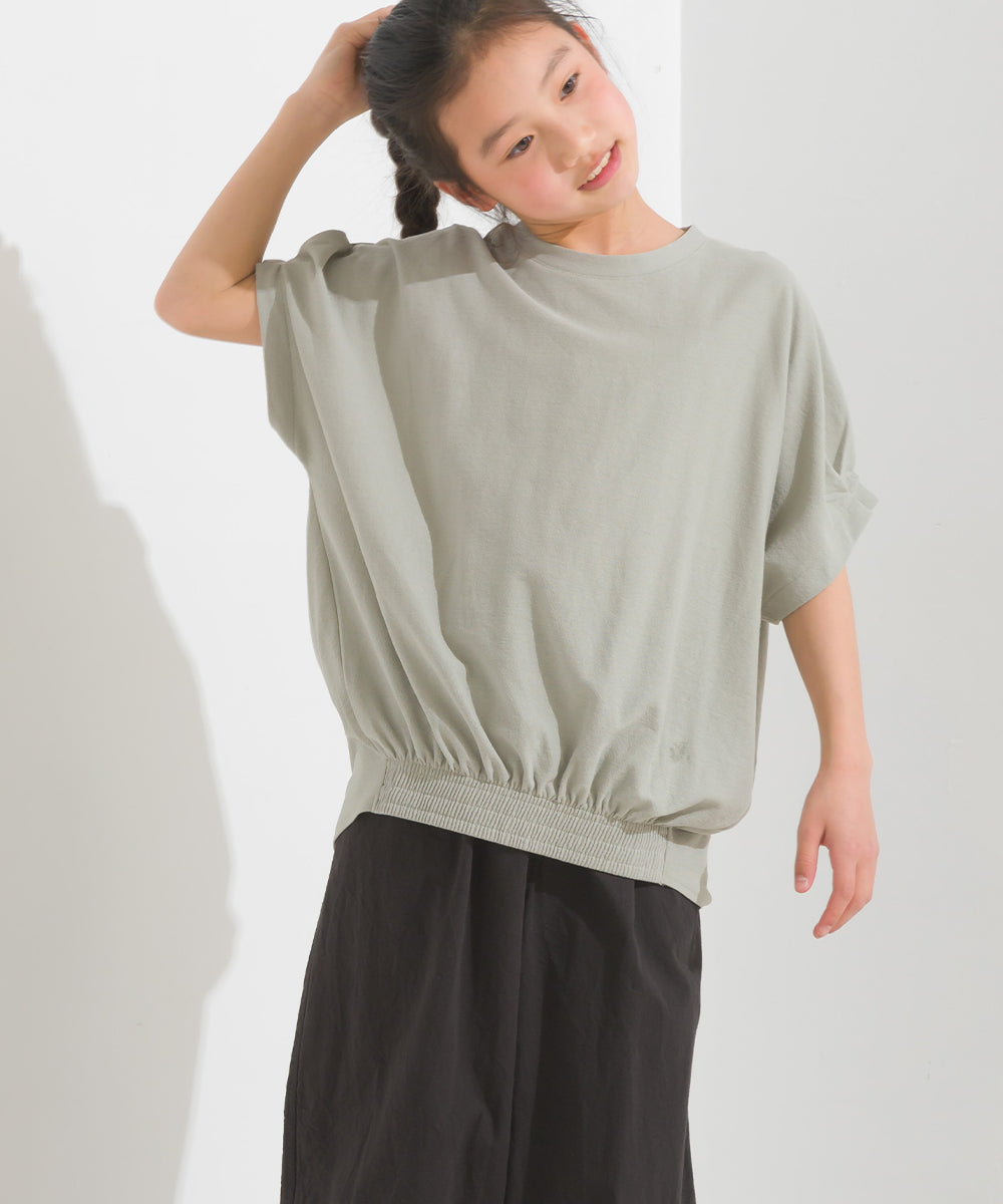 【OMNES】キッズ 梨地裾ギャザー半袖Tシャツ【1521-5178】