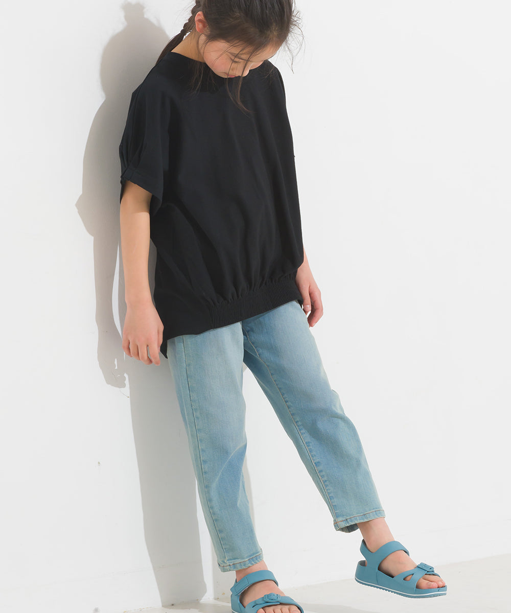 【OMNES】キッズ 梨地裾ギャザー半袖Tシャツ【1521-5178】