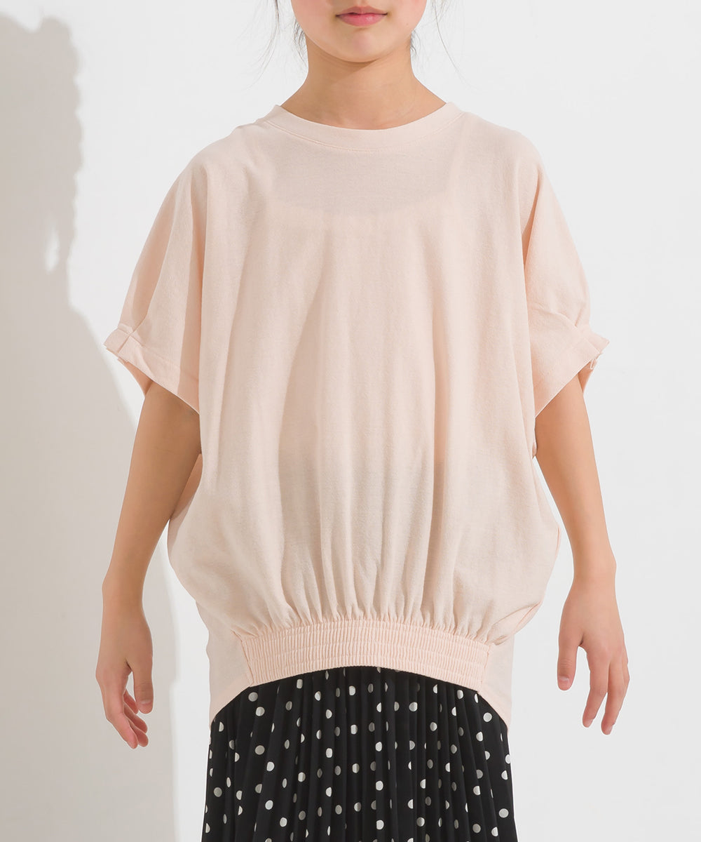【OMNES】キッズ 梨地裾ギャザー半袖Tシャツ【1521-5178】