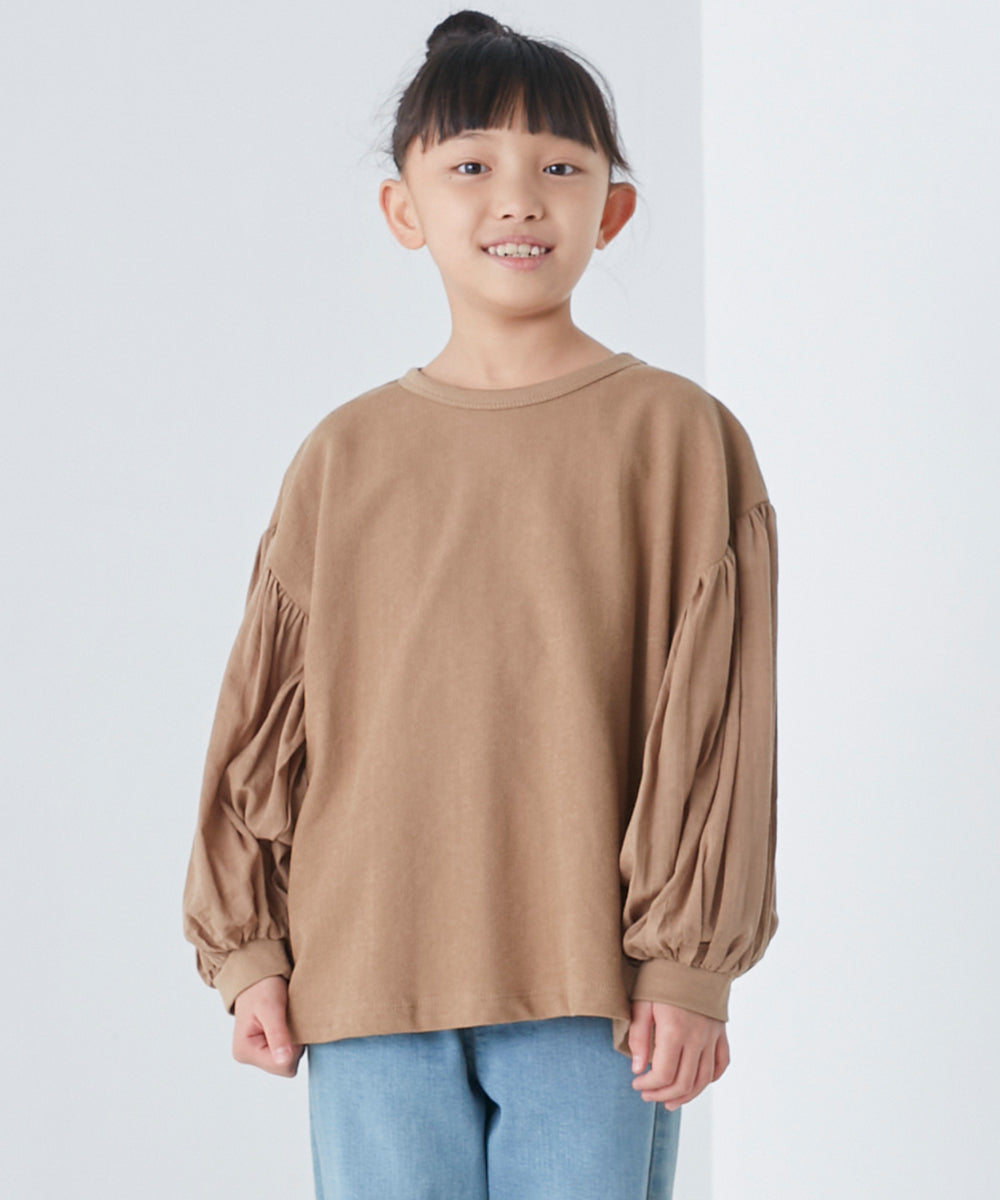 【OMNES】キッズ スラブコットン袖ボリューム長袖Tシャツ【1521-5208】