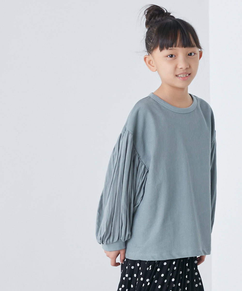 【OMNES】キッズ スラブコットン袖ボリューム長袖Tシャツ【1521-5208】