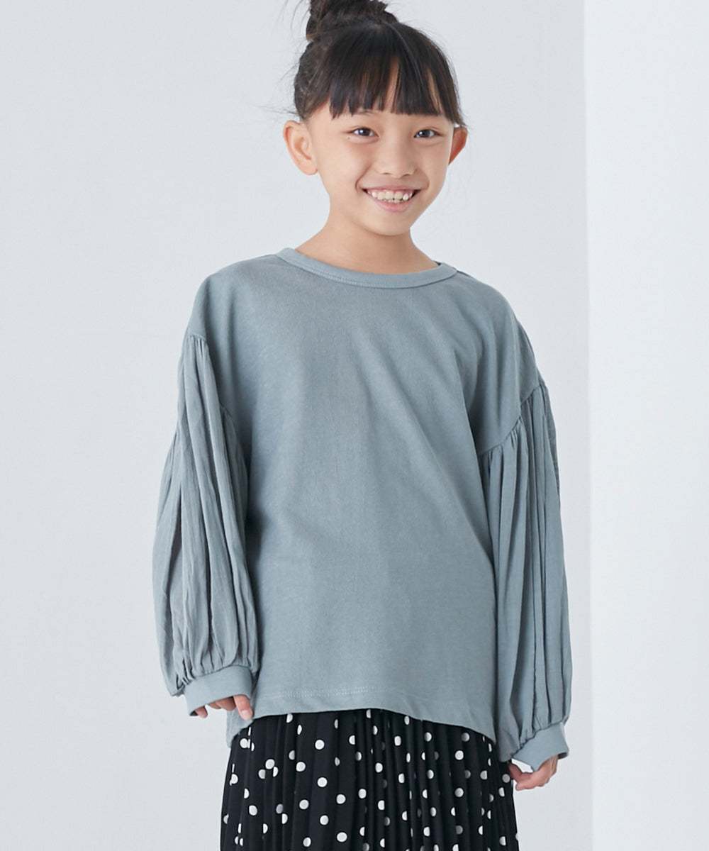 【OMNES】キッズ スラブコットン袖ボリューム長袖Tシャツ【1521-5208】