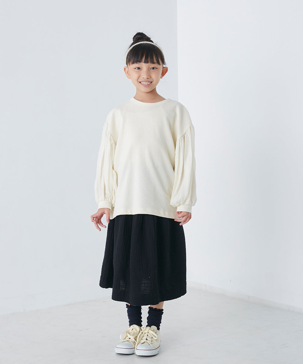 【OMNES】キッズ スラブコットン袖ボリューム長袖Tシャツ【1521-5208】