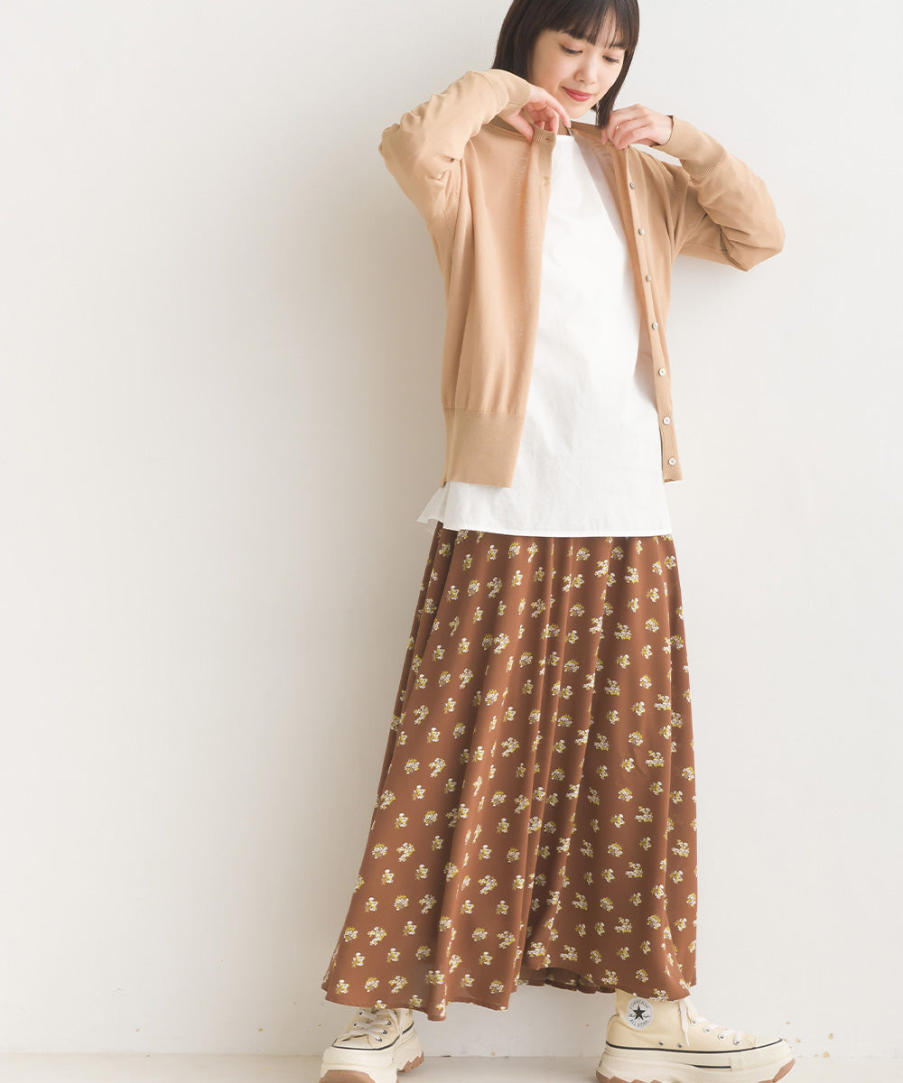 【OMNES】シフォンフラワー プリントサーキュラースカート【1521-8020】