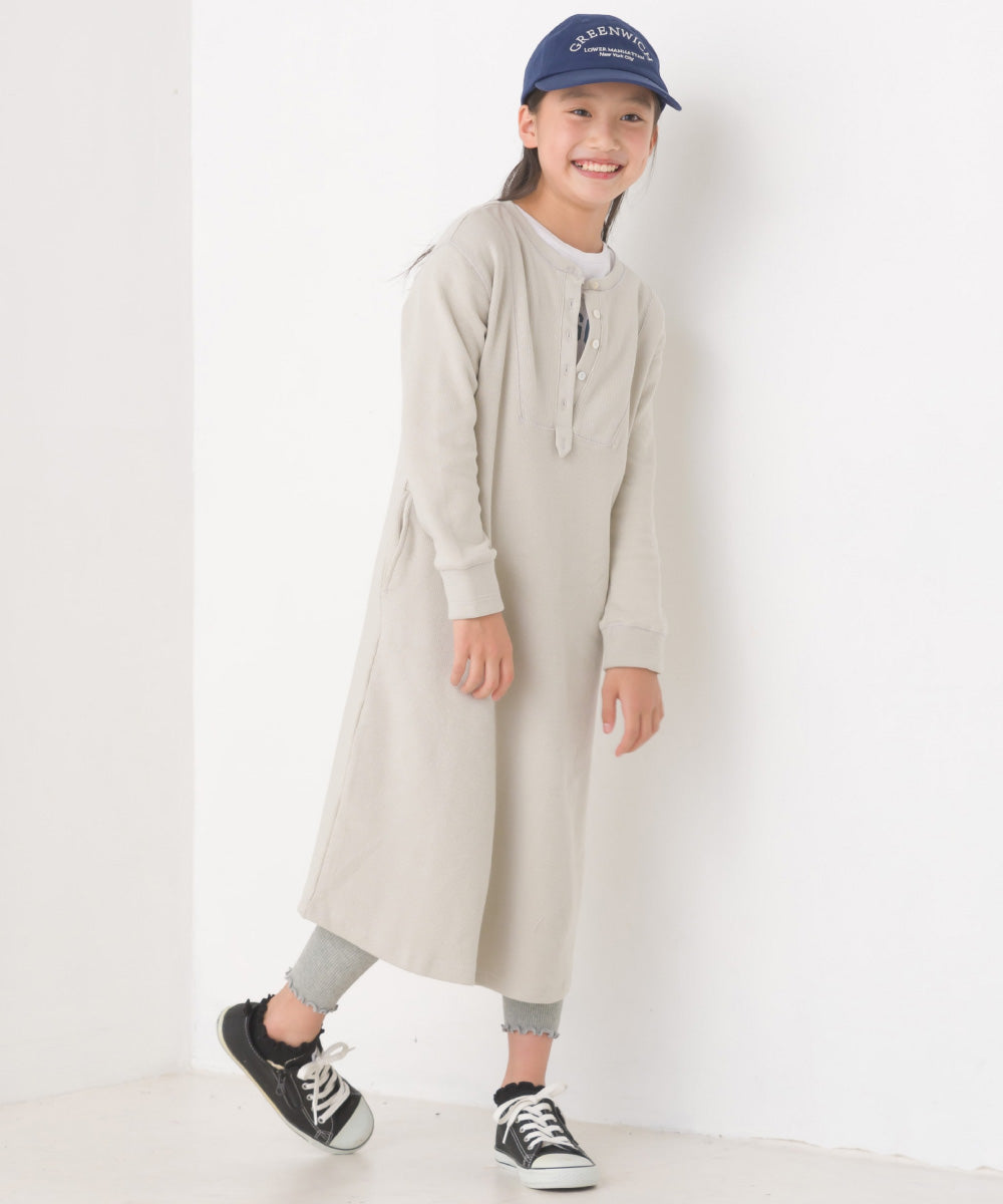 【OMNES】キッズ ハニカムストレッチワッフル切り替えヘンリーワンピース【1521-9053】