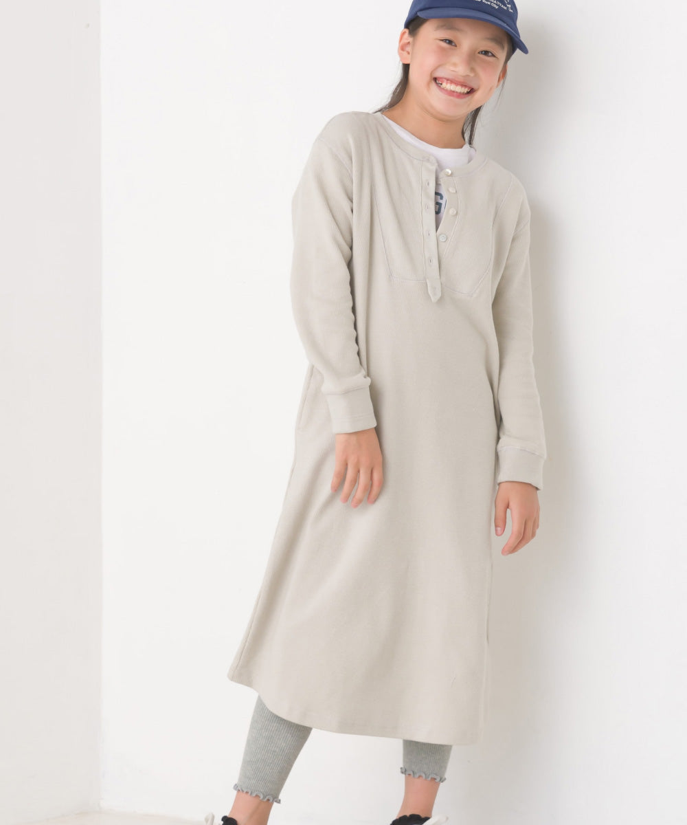 【OMNES】キッズ ハニカムストレッチワッフル切り替えヘンリーワンピース【1521-9053】