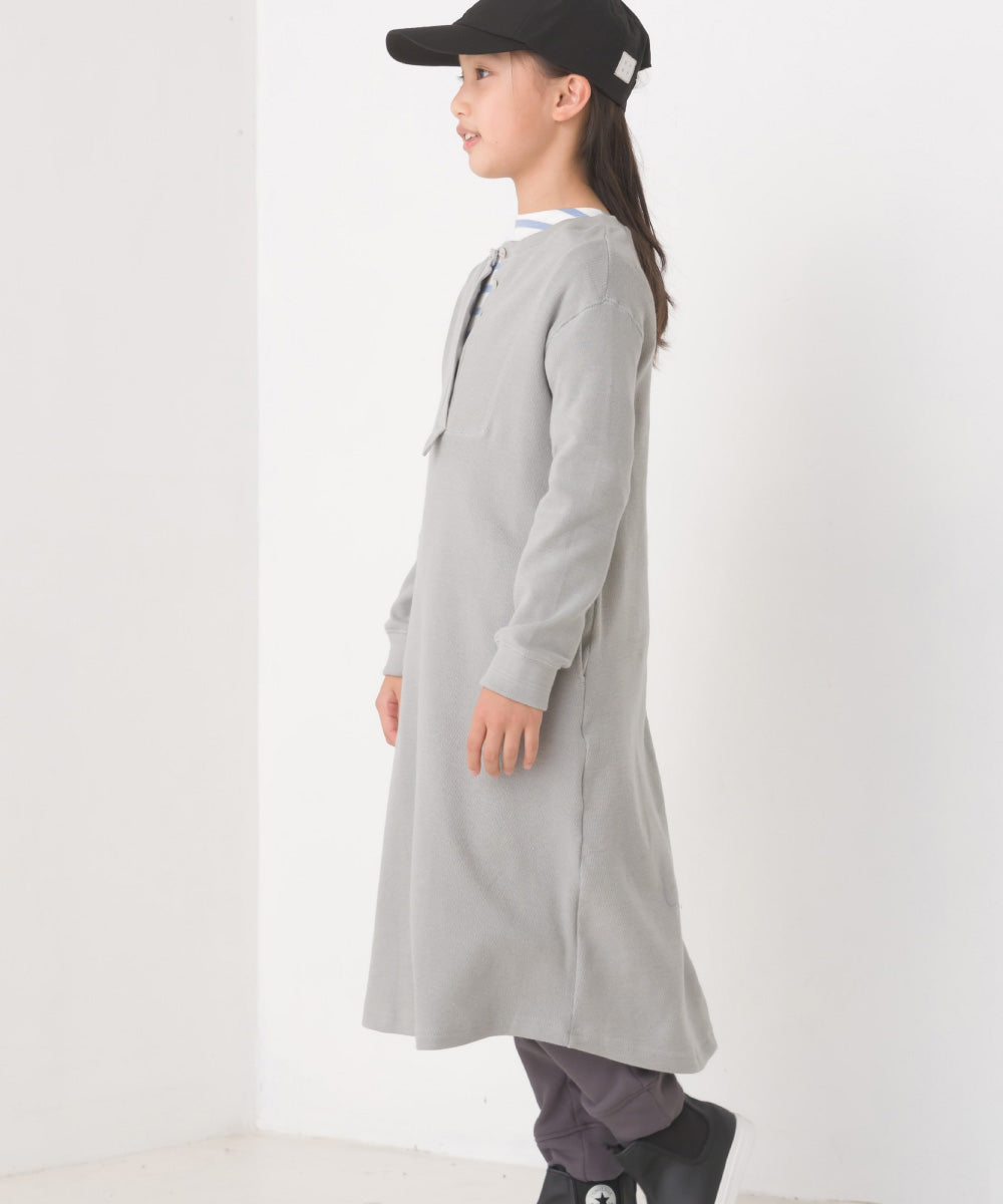 【OMNES】キッズ ハニカムストレッチワッフル切り替えヘンリーワンピース【1521-9053】