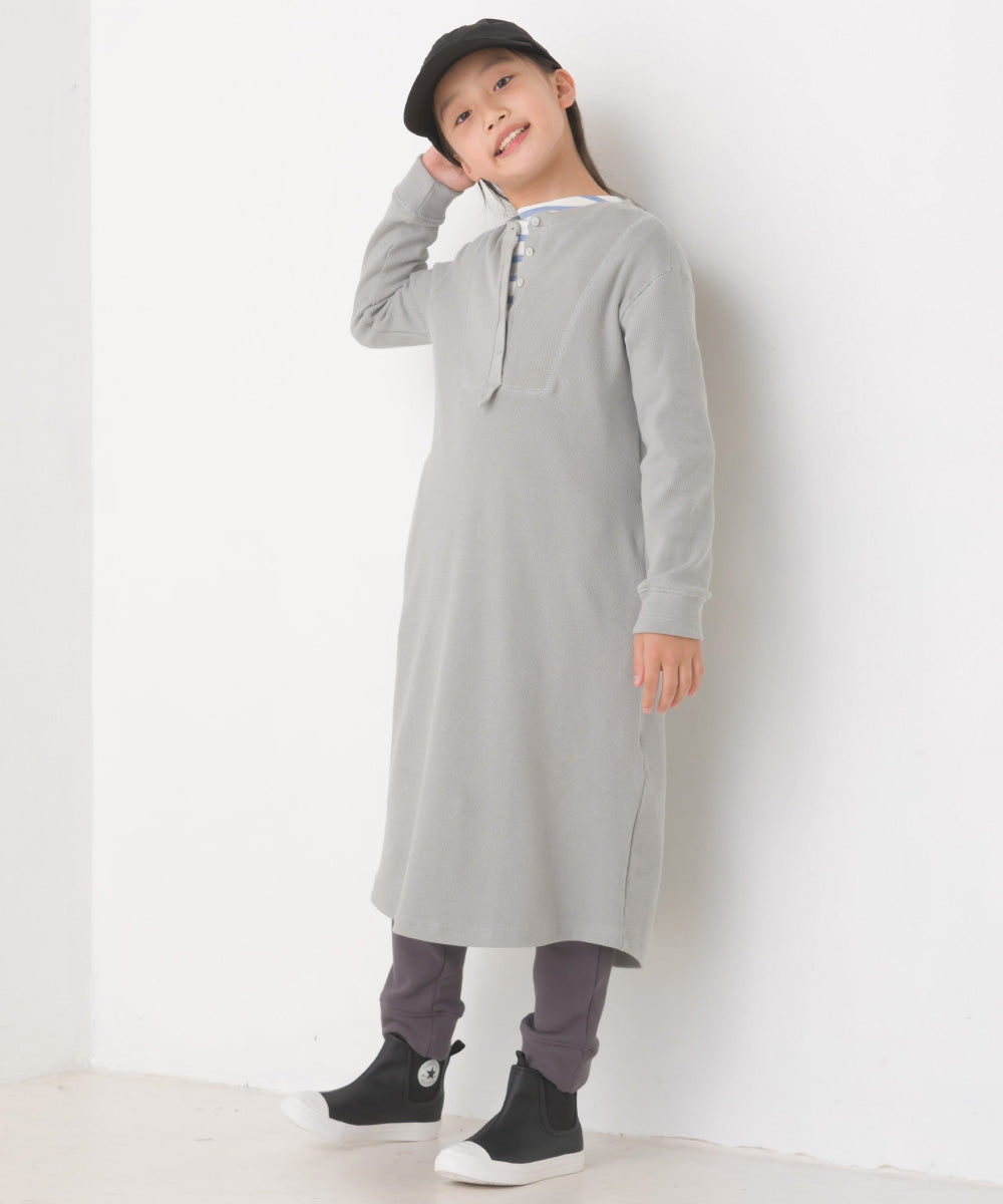 【OMNES】キッズ ハニカムストレッチワッフル切り替えヘンリーワンピース【1521-9053】