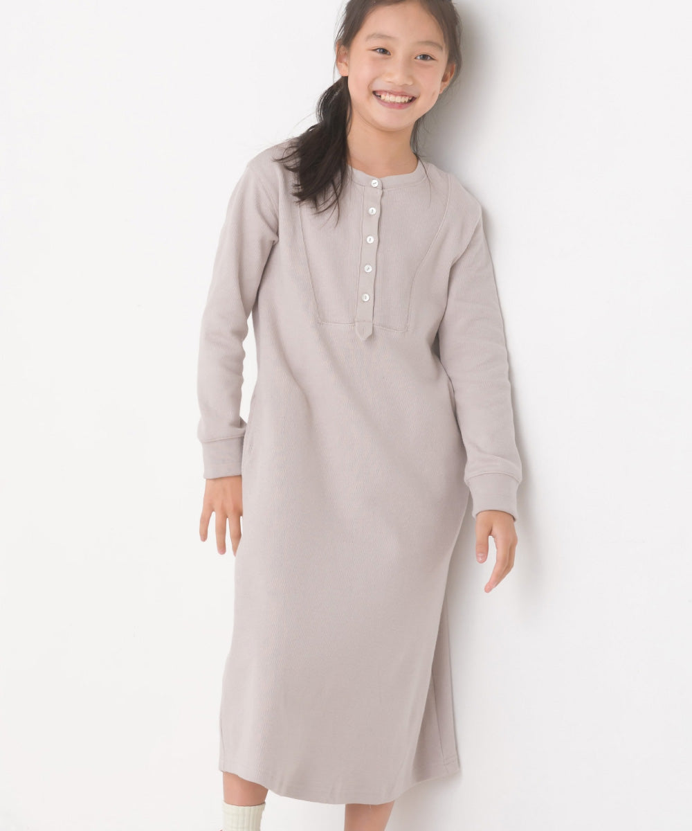 【OMNES】キッズ ハニカムストレッチワッフル切り替えヘンリーワンピース【1521-9053】