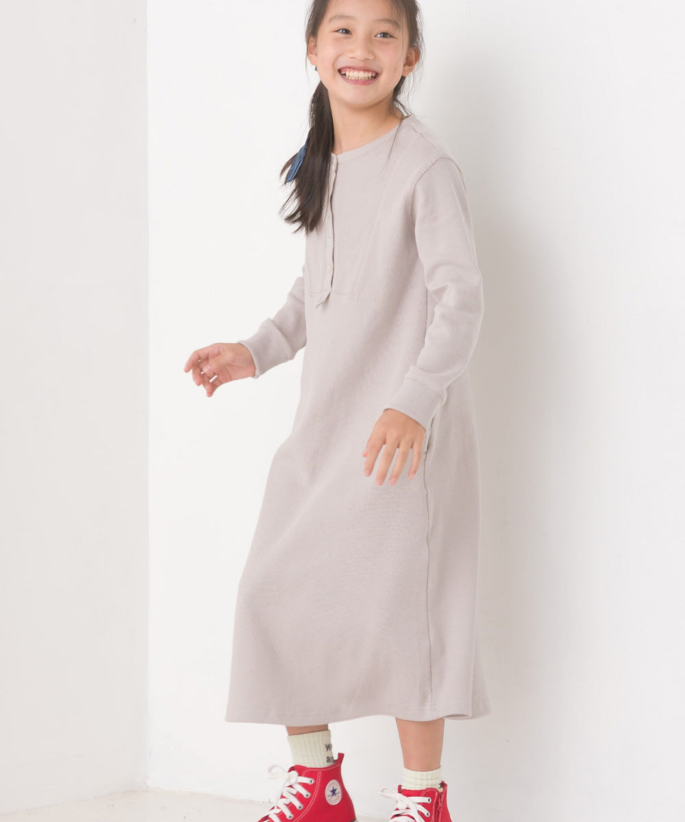 【OMNES】キッズ ハニカムストレッチワッフル切り替えヘンリーワンピース【1521-9053】