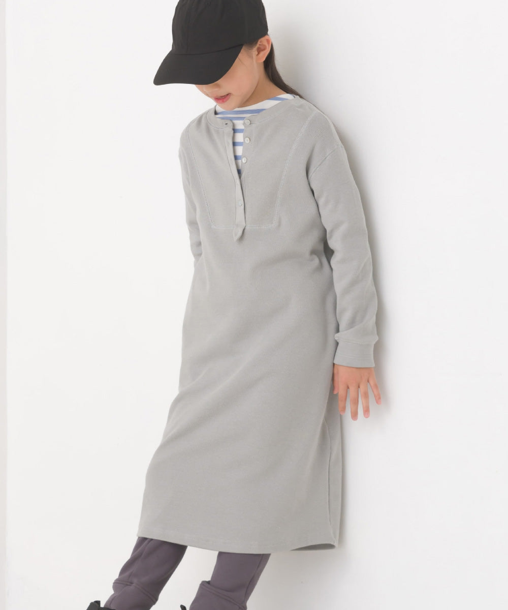 【OMNES】キッズ ハニカムストレッチワッフル切り替えヘンリーワンピース【1521-9053】
