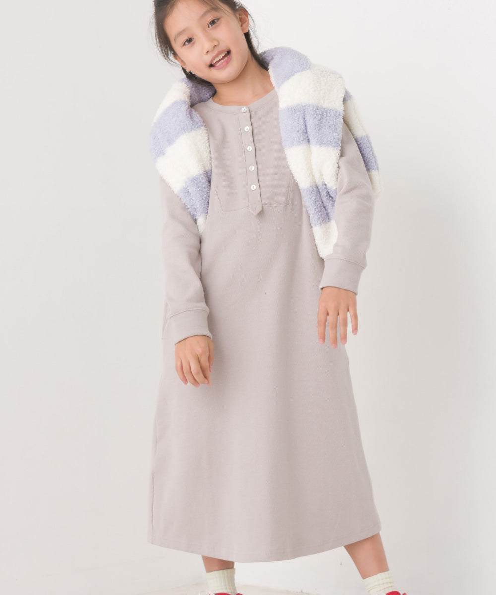 【OMNES】キッズ ハニカムストレッチワッフル切り替えヘンリーワンピース【1521-9053】