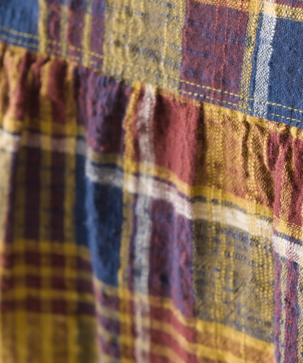 【OMNES】スラブコットンチェック 袖ボリュームスキッパープルオーバーシャツ【1522-4110】