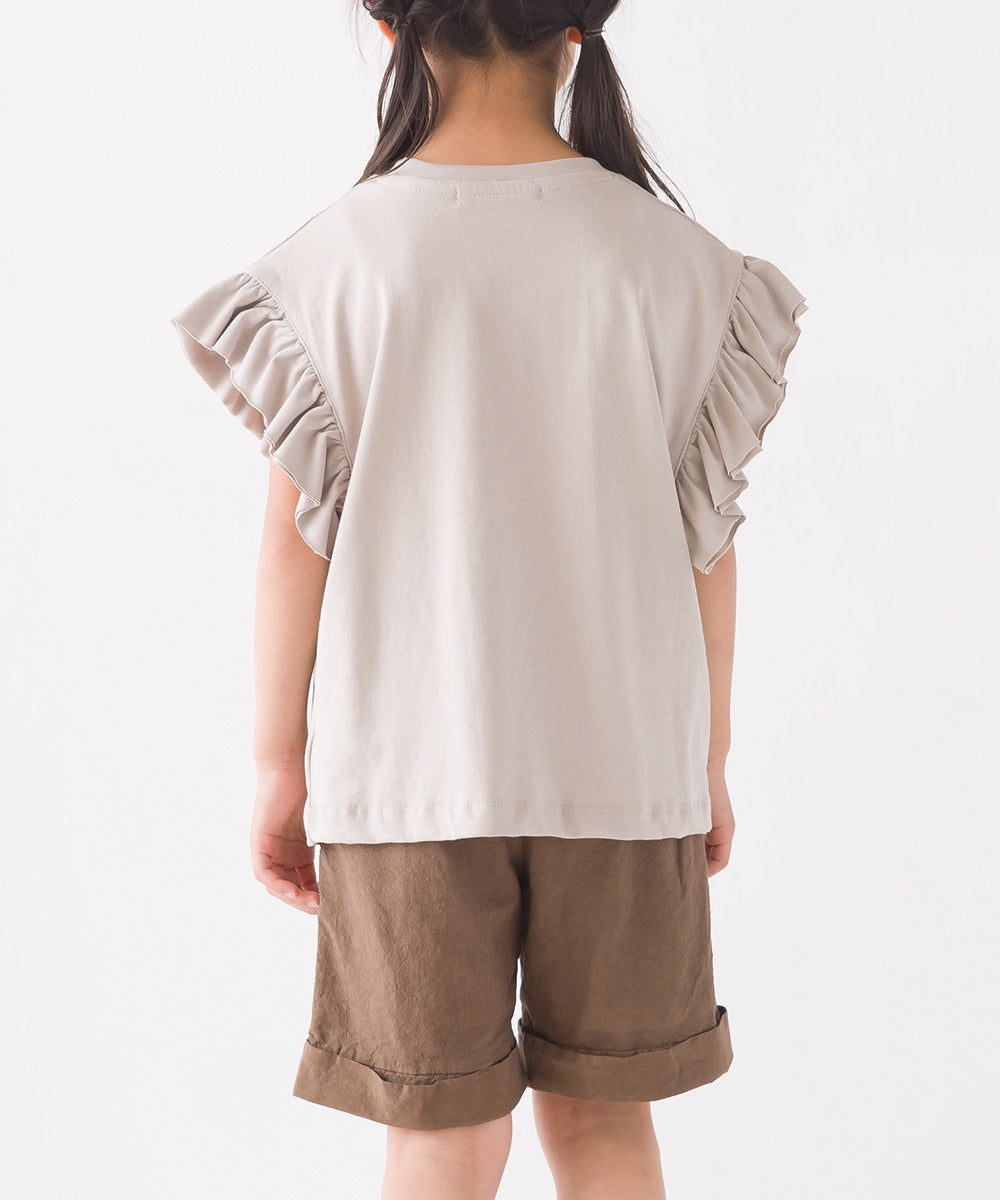 【OMNES】キッズ バイオポリウォッシュ加工 袖ギャザー半袖Tシャツ【1522-5240】