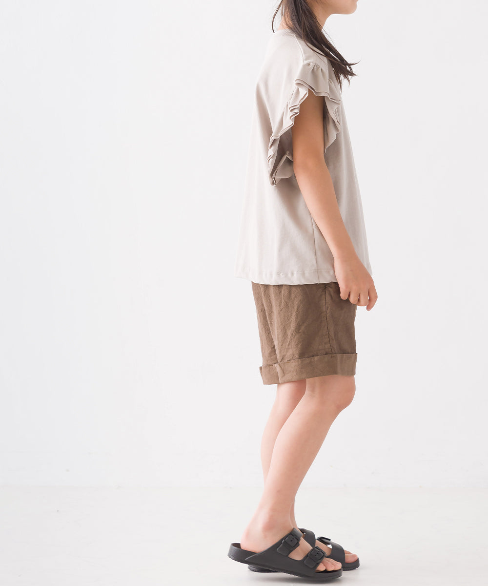【OMNES】キッズ バイオポリウォッシュ加工 袖ギャザー半袖Tシャツ【1522-5240】