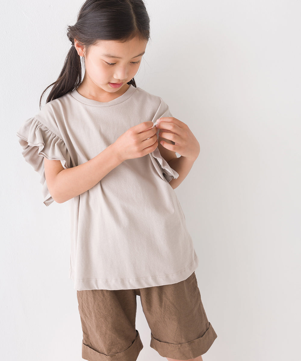 【OMNES】キッズ バイオポリウォッシュ加工 袖ギャザー半袖Tシャツ【1522-5240】