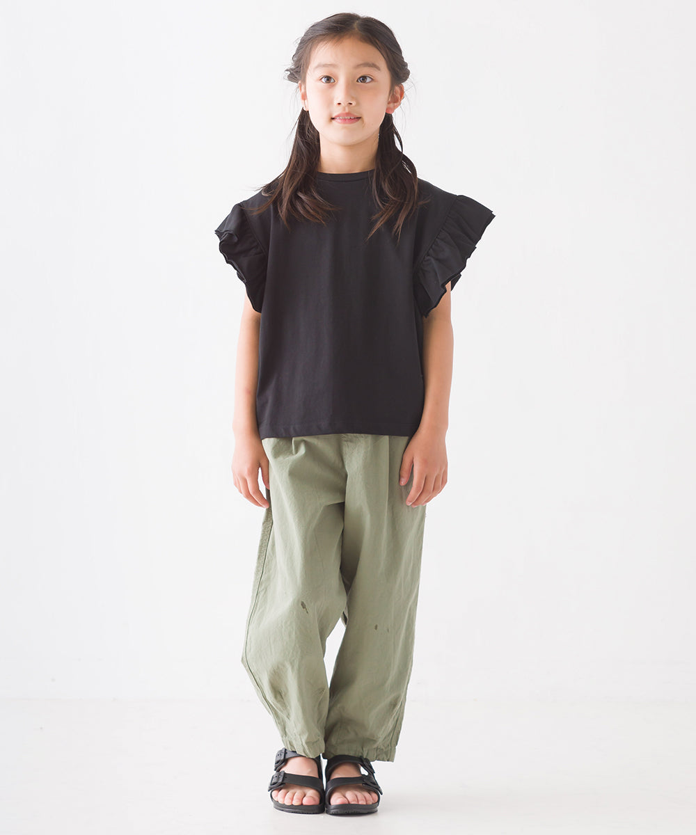 【OMNES】キッズ バイオポリウォッシュ加工 袖ギャザー半袖Tシャツ【1522-5240】