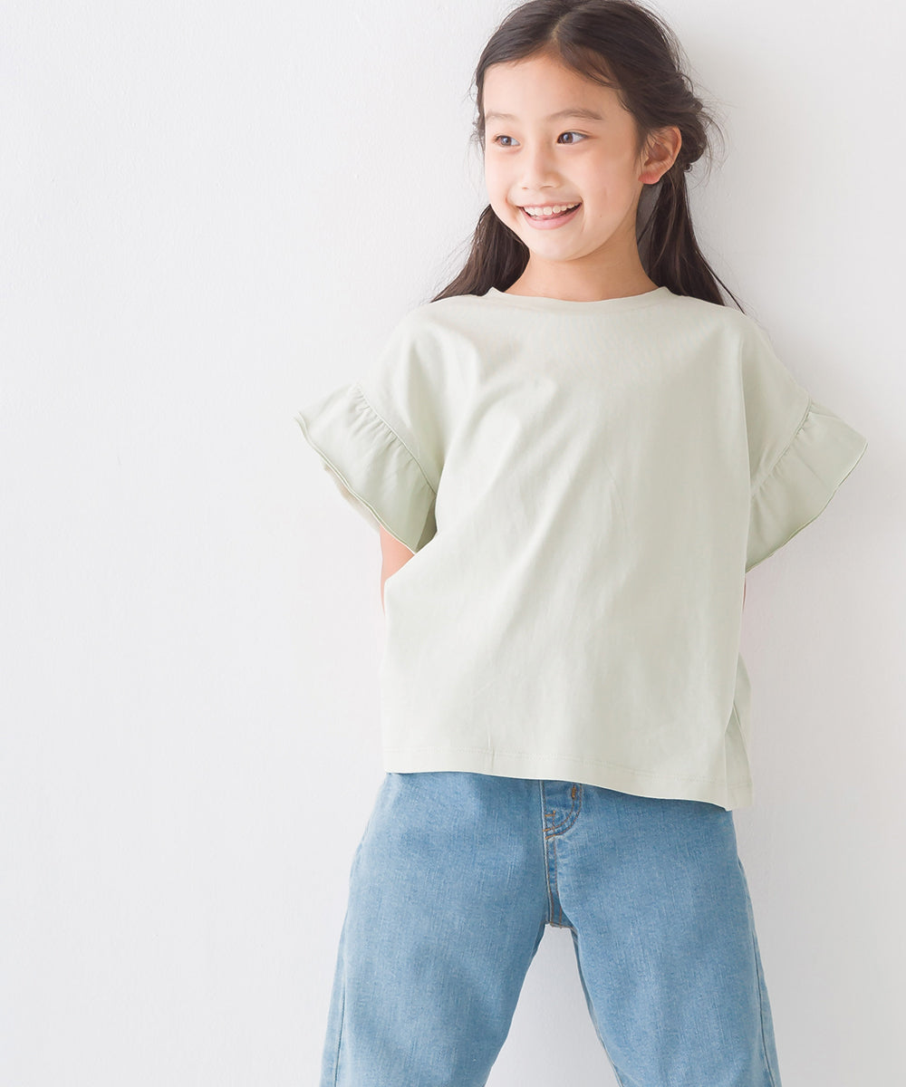 【OMNES】キッズ バイオポリウォッシュ加工 袖ギャザー半袖Tシャツ【1522-5240】