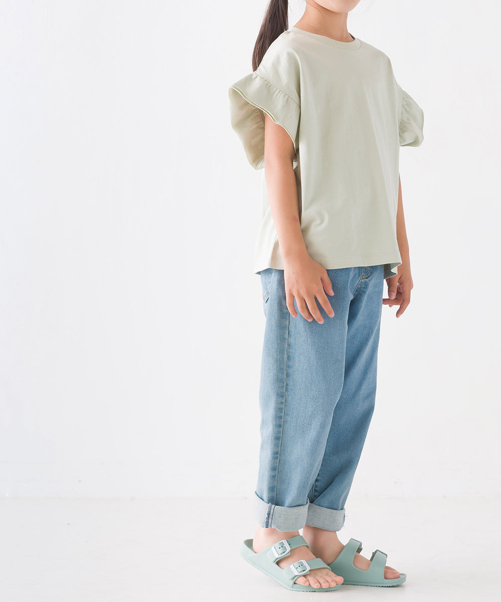 【OMNES】キッズ バイオポリウォッシュ加工 袖ギャザー半袖Tシャツ【1522-5240】