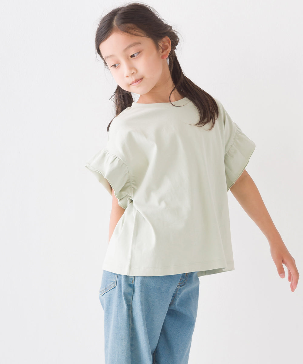 【OMNES】キッズ バイオポリウォッシュ加工 袖ギャザー半袖Tシャツ【1522-5240】