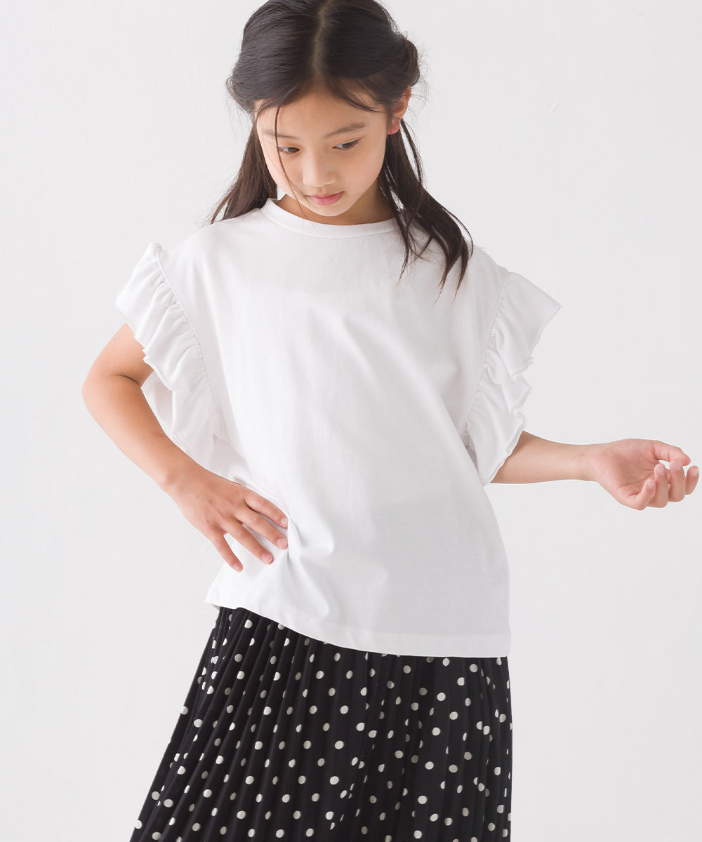 【OMNES】キッズ バイオポリウォッシュ加工 袖ギャザー半袖Tシャツ【1522-5240】