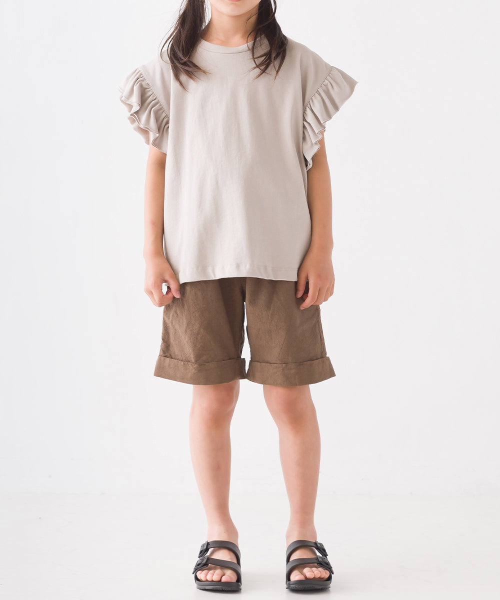 【OMNES】キッズ バイオポリウォッシュ加工 袖ギャザー半袖Tシャツ【1522-5240】