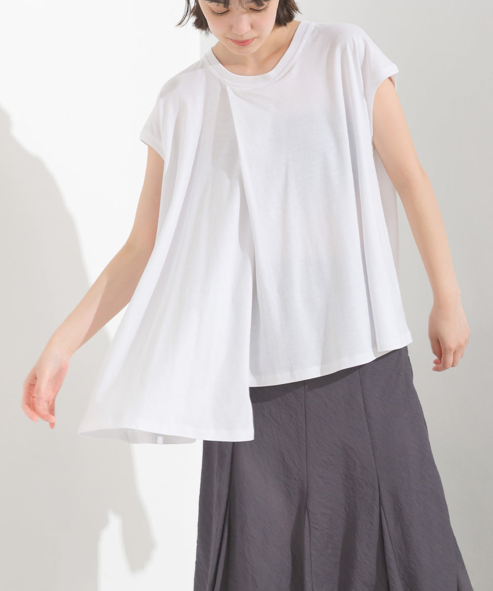【OMNES】汗じみ防止UV タックフレアフレンチスリーブTシャツ【1522-5283】