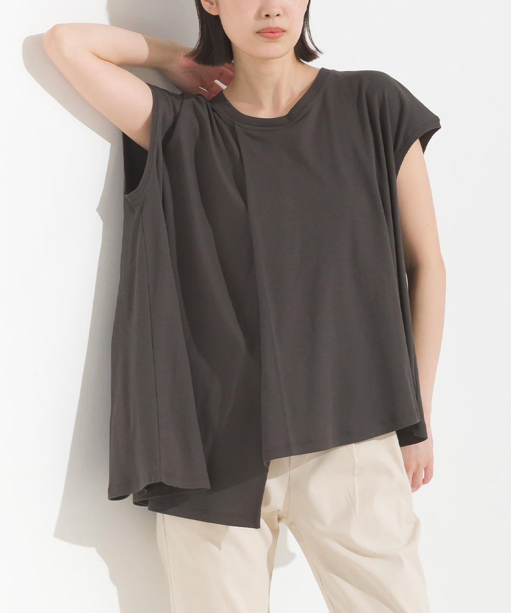 【OMNES】汗じみ防止UV タックフレアフレンチスリーブTシャツ【1522-5283】