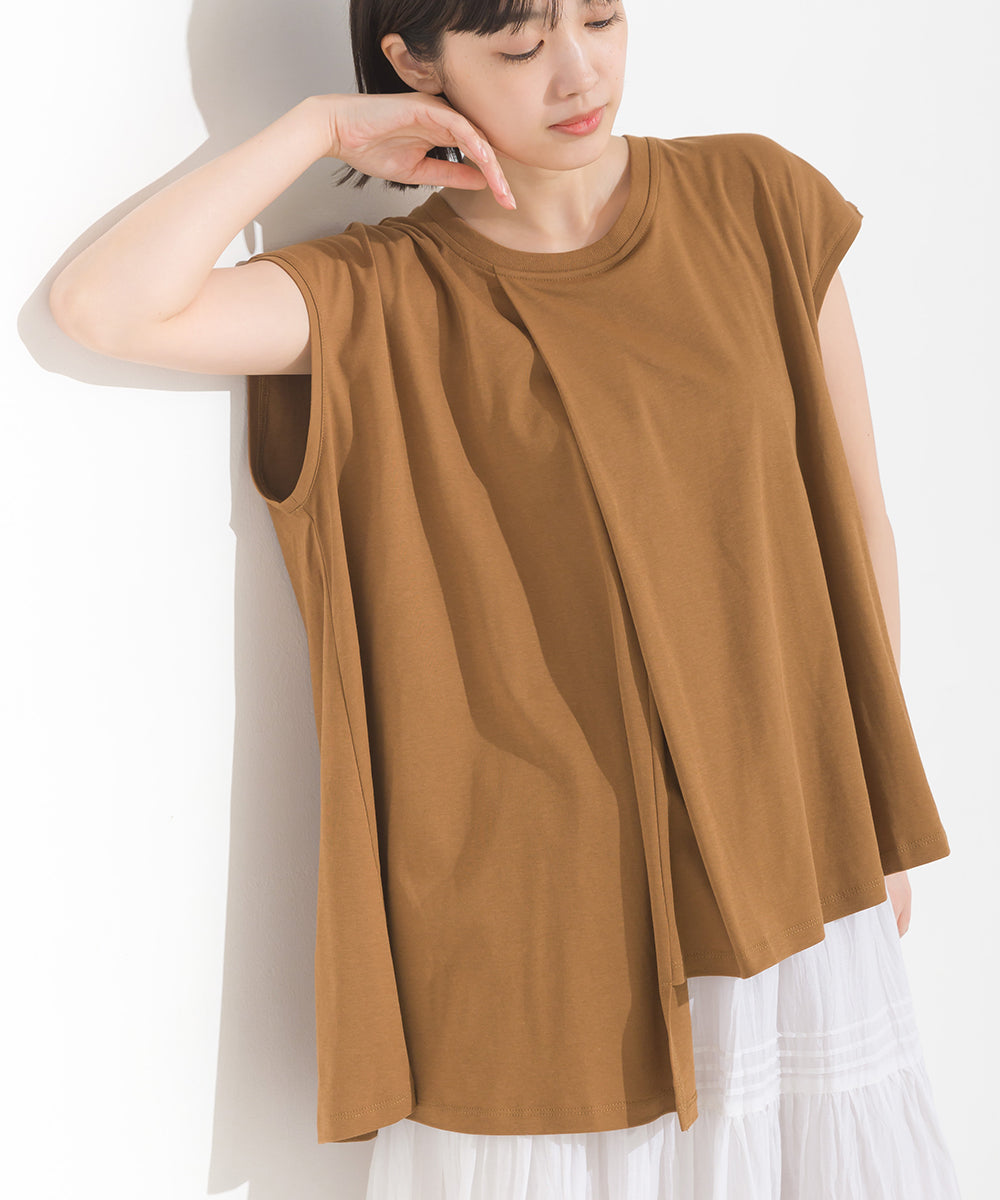 【OMNES】汗じみ防止UV タックフレアフレンチスリーブTシャツ【1522-5283】