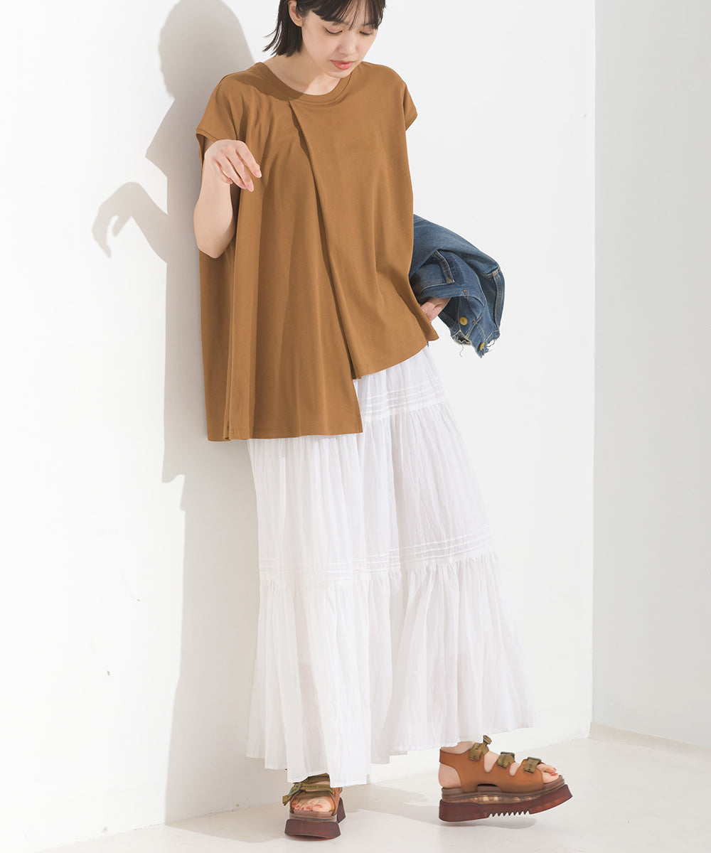 【OMNES】汗じみ防止UV タックフレアフレンチスリーブTシャツ【1522-5283】