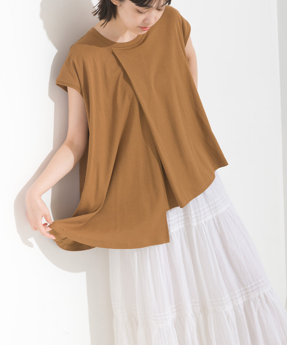 【OMNES】汗じみ防止UV タックフレアフレンチスリーブTシャツ【1522-5283】