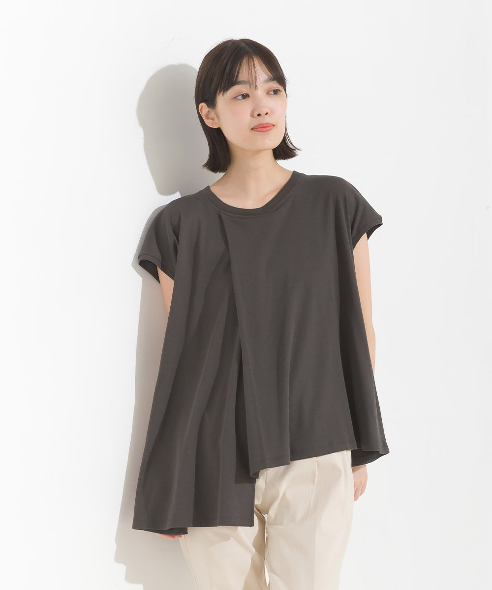 【OMNES】汗じみ防止UV タックフレアフレンチスリーブTシャツ【1522-5283】