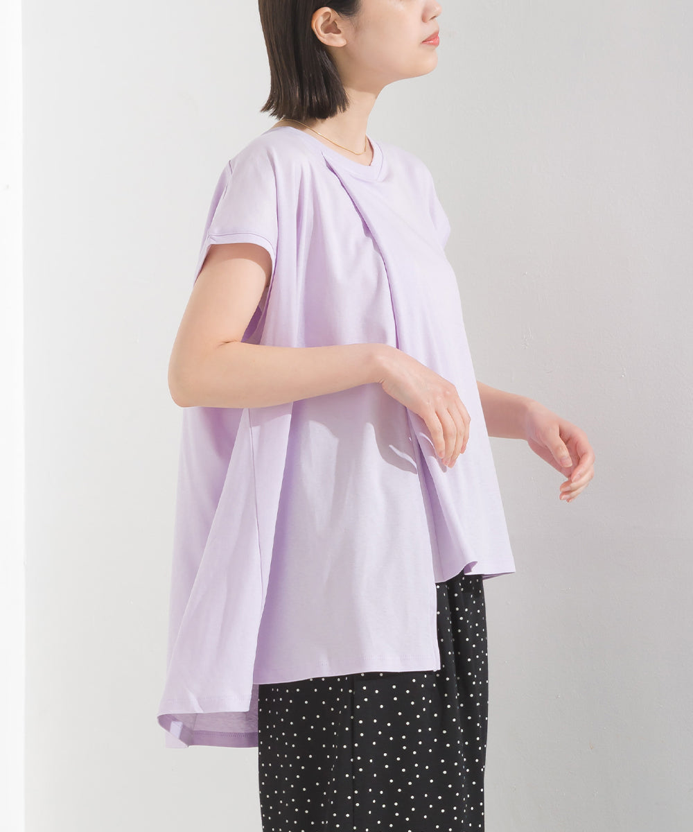 【OMNES】汗じみ防止UV タックフレアフレンチスリーブTシャツ【1522-5283】