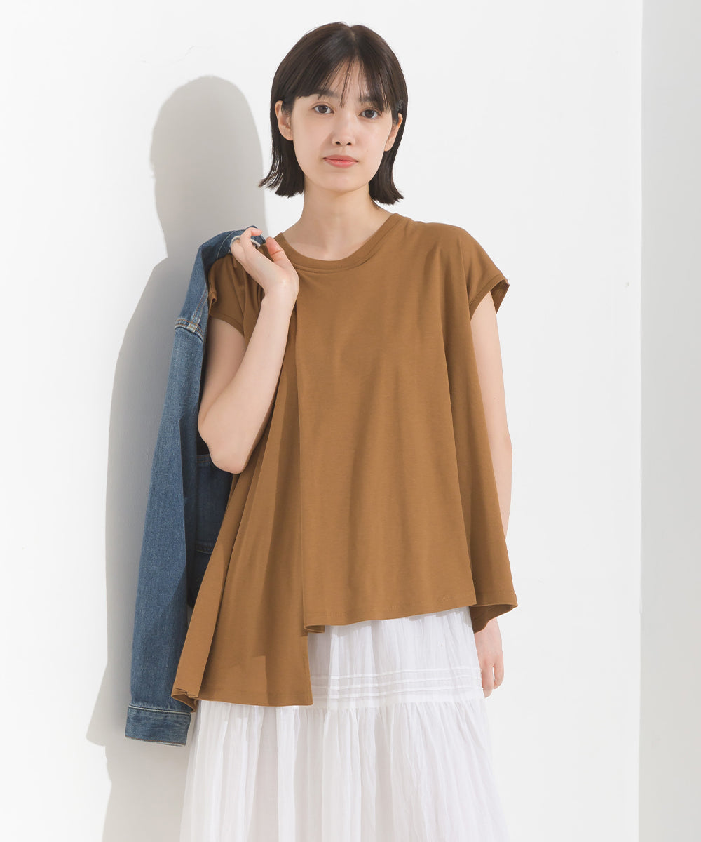 【OMNES】汗じみ防止UV タックフレアフレンチスリーブTシャツ【1522-5283】