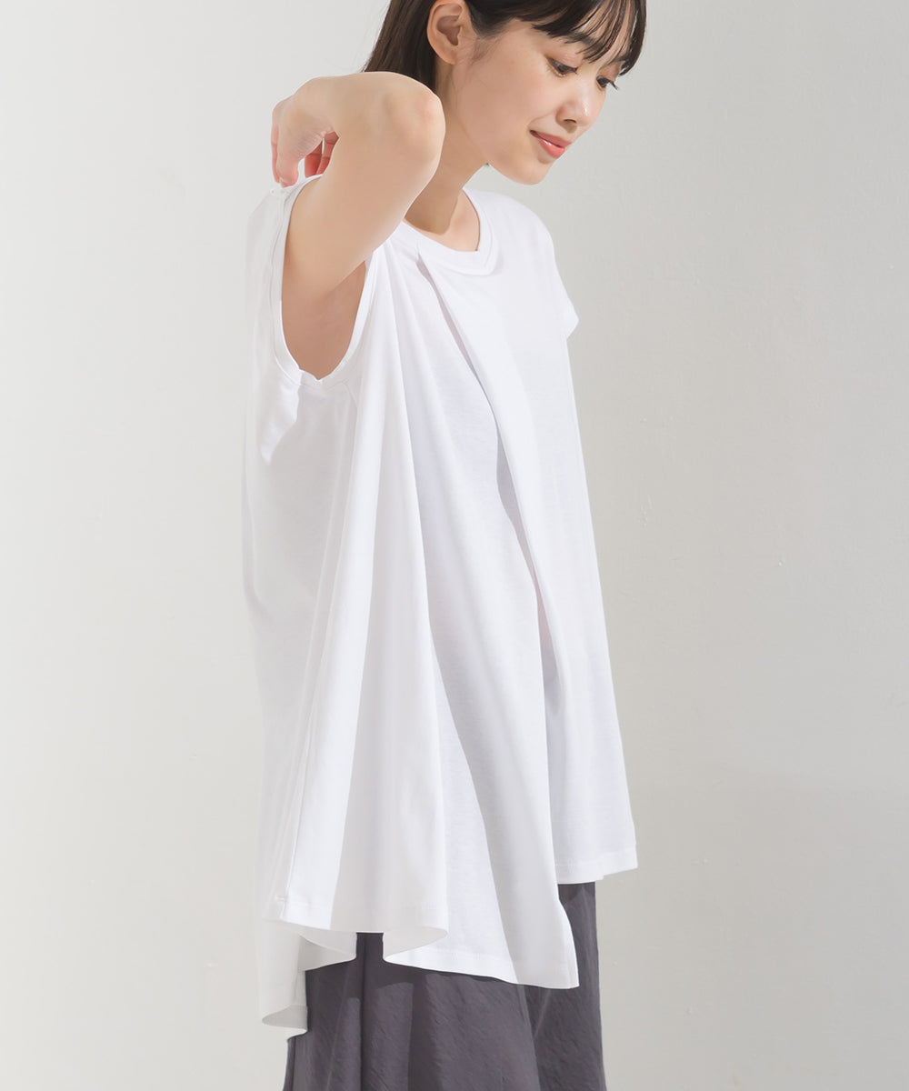 【OMNES】汗じみ防止UV タックフレアフレンチスリーブTシャツ【1522-5283】