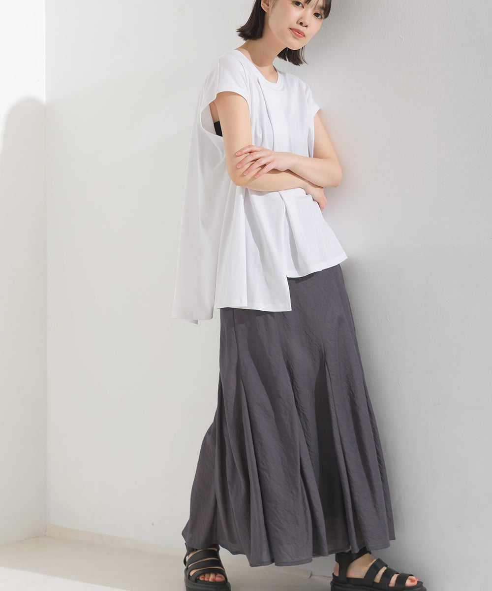 【OMNES】汗じみ防止UV タックフレアフレンチスリーブTシャツ【1522-5283】