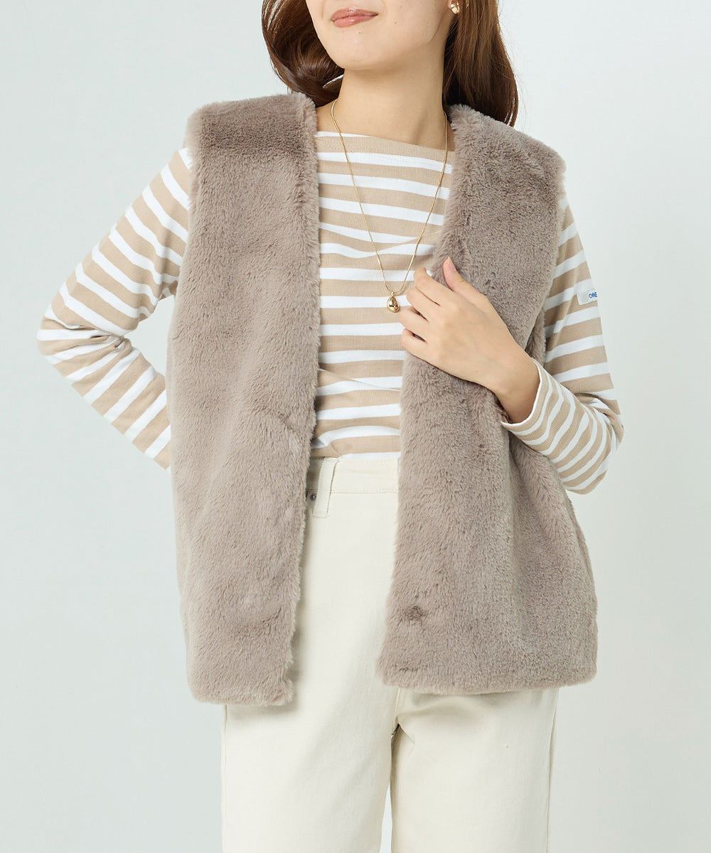 【OMNES】フェイクエコファーベーシックベスト【1522-5302】