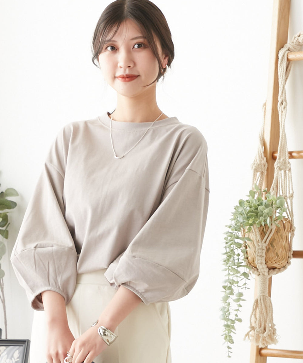 【OMNES】袖ボリューム5分袖Tシャツ【1522-5304】