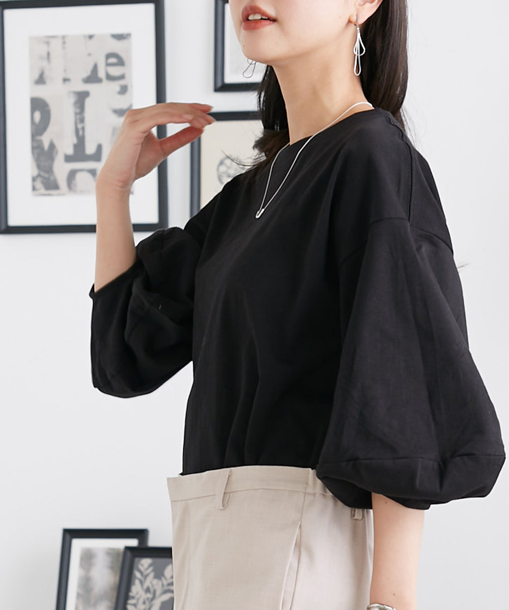 【OMNES】袖ボリューム5分袖Tシャツ【1522-5304】