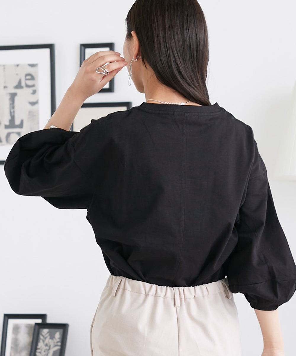 【OMNES】袖ボリューム5分袖Tシャツ【1522-5304】