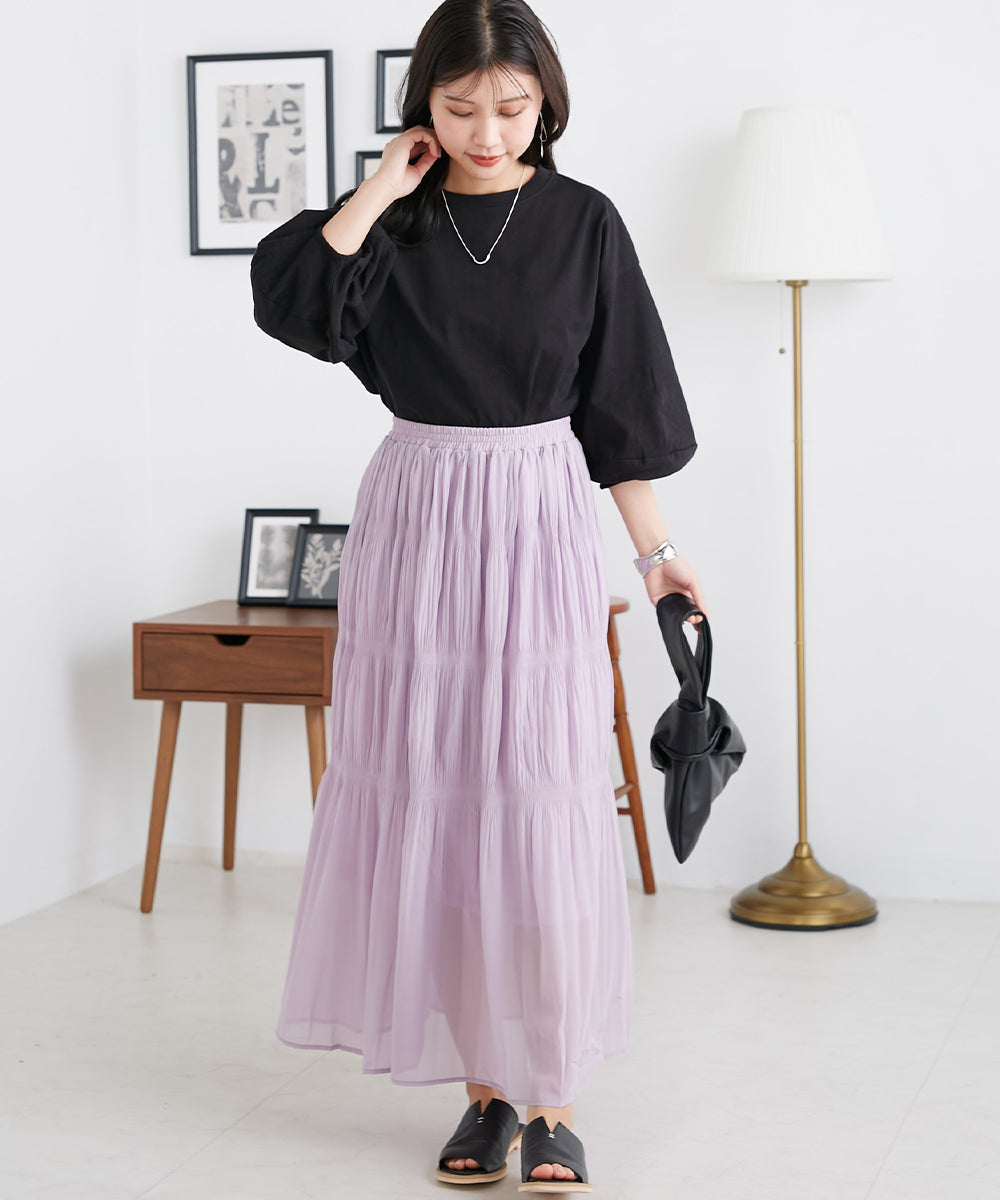【OMNES】袖ボリューム5分袖Tシャツ【1522-5304】