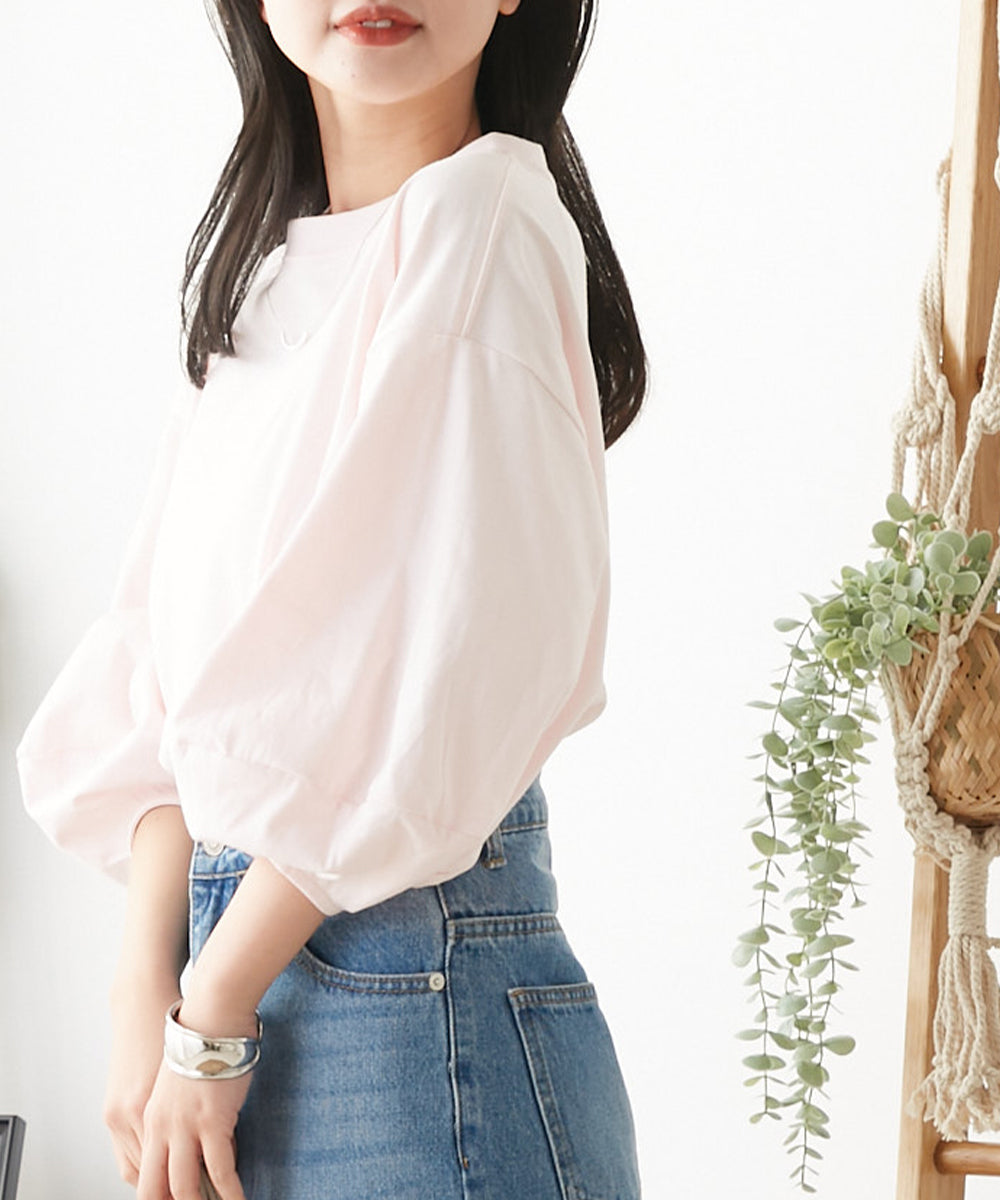 【OMNES】袖ボリューム5分袖Tシャツ【1522-5304】