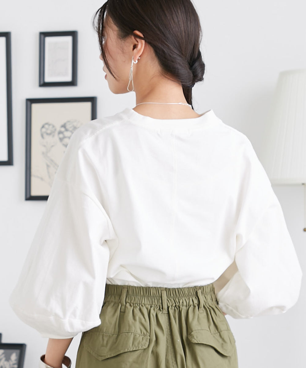 【OMNES】袖ボリューム5分袖Tシャツ【1522-5304】
