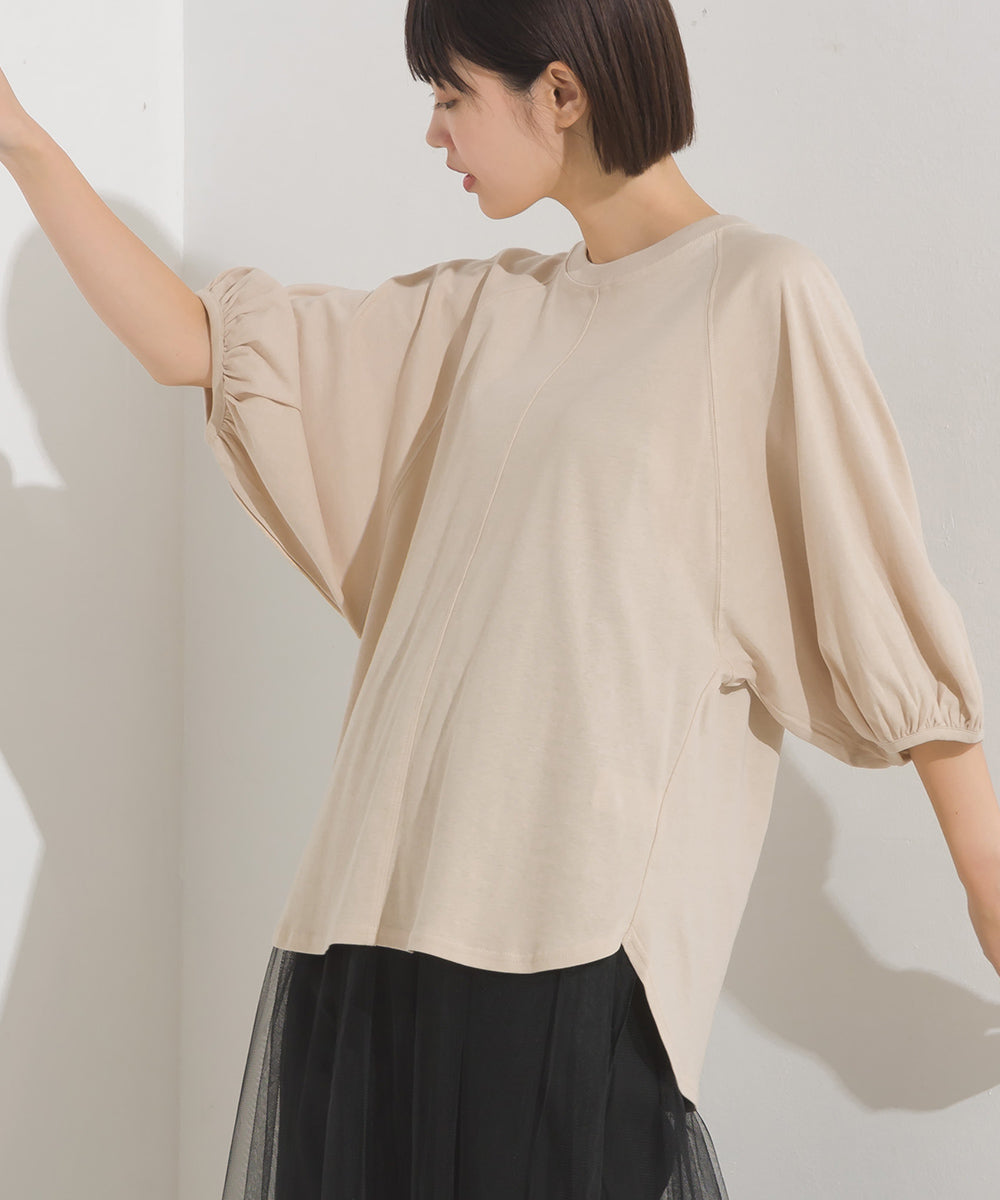 【OMNES】汗じみ防止UV 袖ボリューム半袖プルオーバーTシャツ【1522-5317】