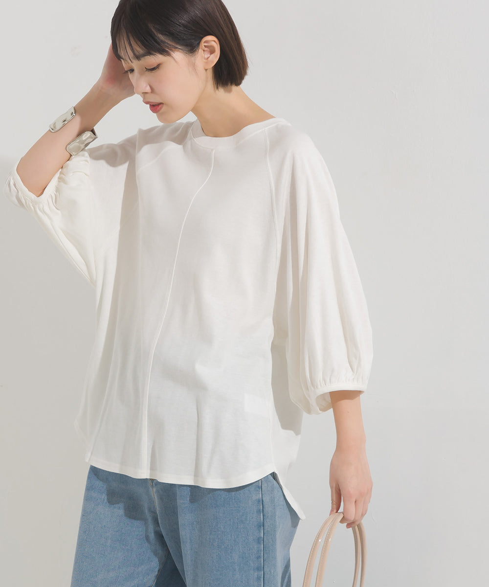 【OMNES】汗じみ防止UV 袖ボリューム半袖プルオーバーTシャツ【1522-5317】
