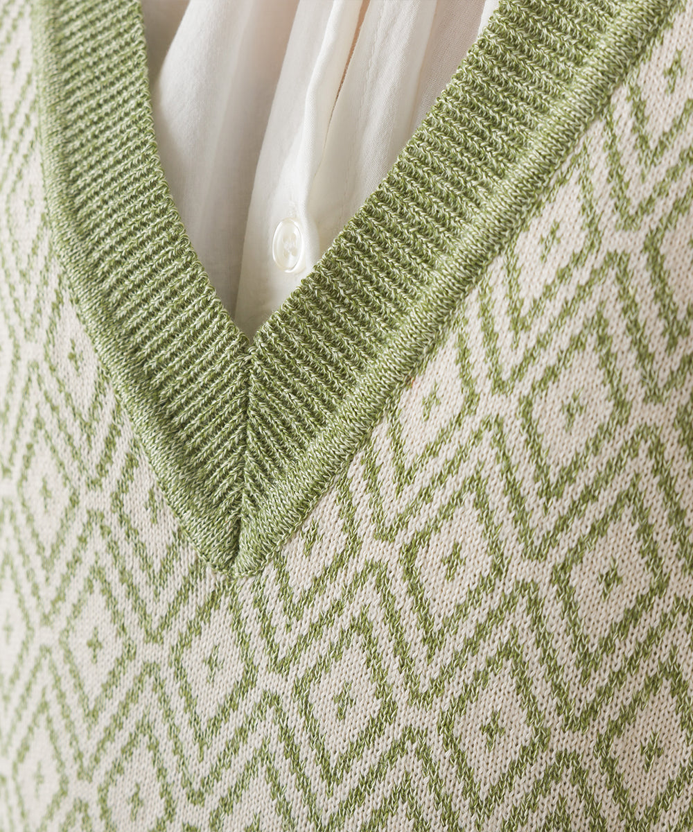 【OMNES】ダイヤ柄ジャガードニットベスト【1522-6067】