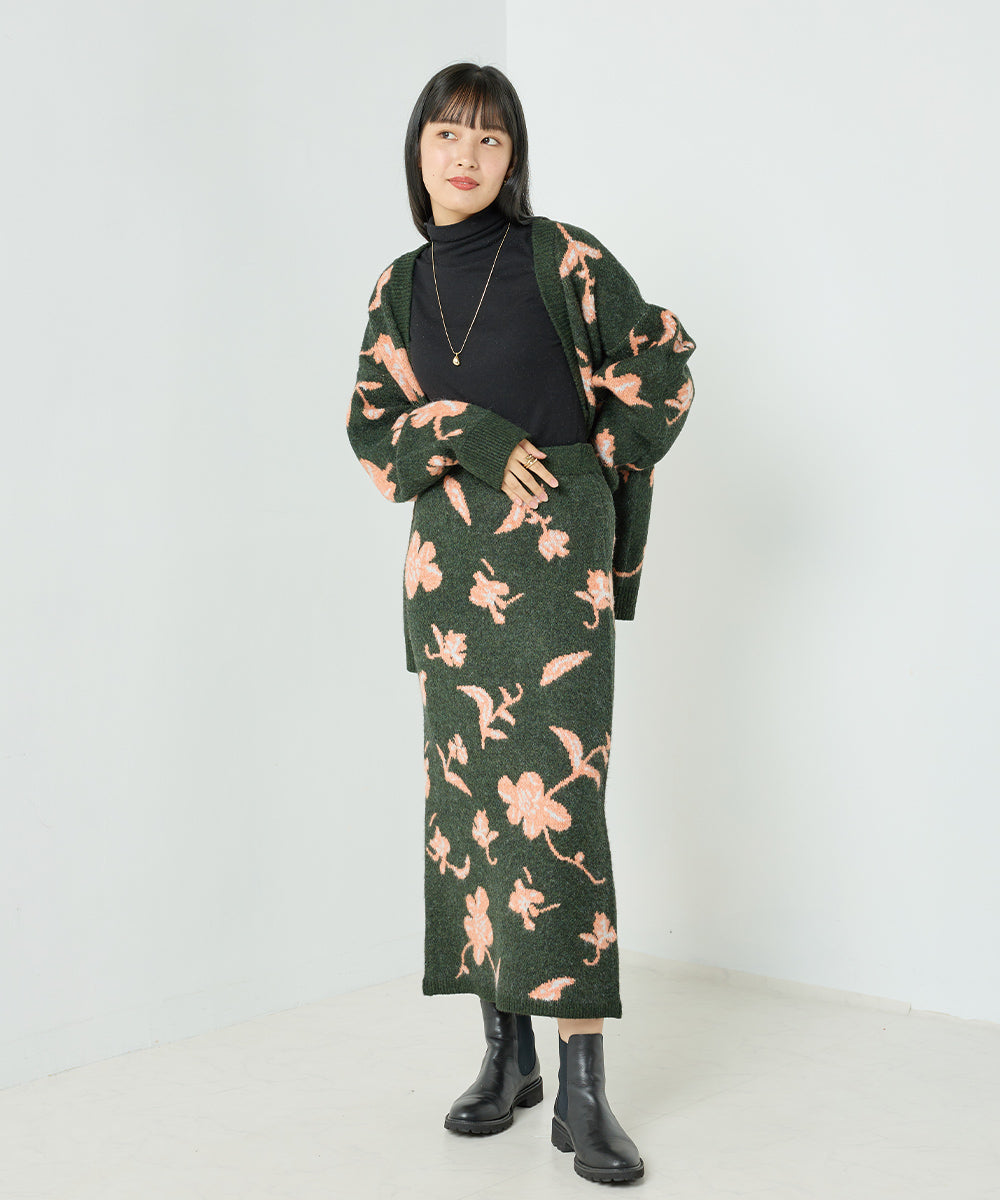 【OMNES】フラワージャガードニット タイトスカート【1522-8033】