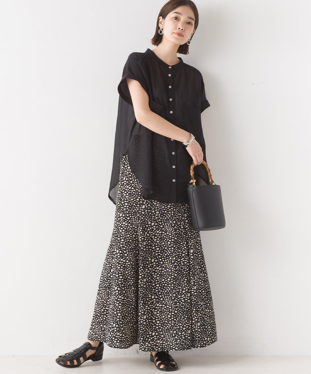 【OMNES】エステルボイルバンドカラーノースリーブシアーシャツ【1523-4156】